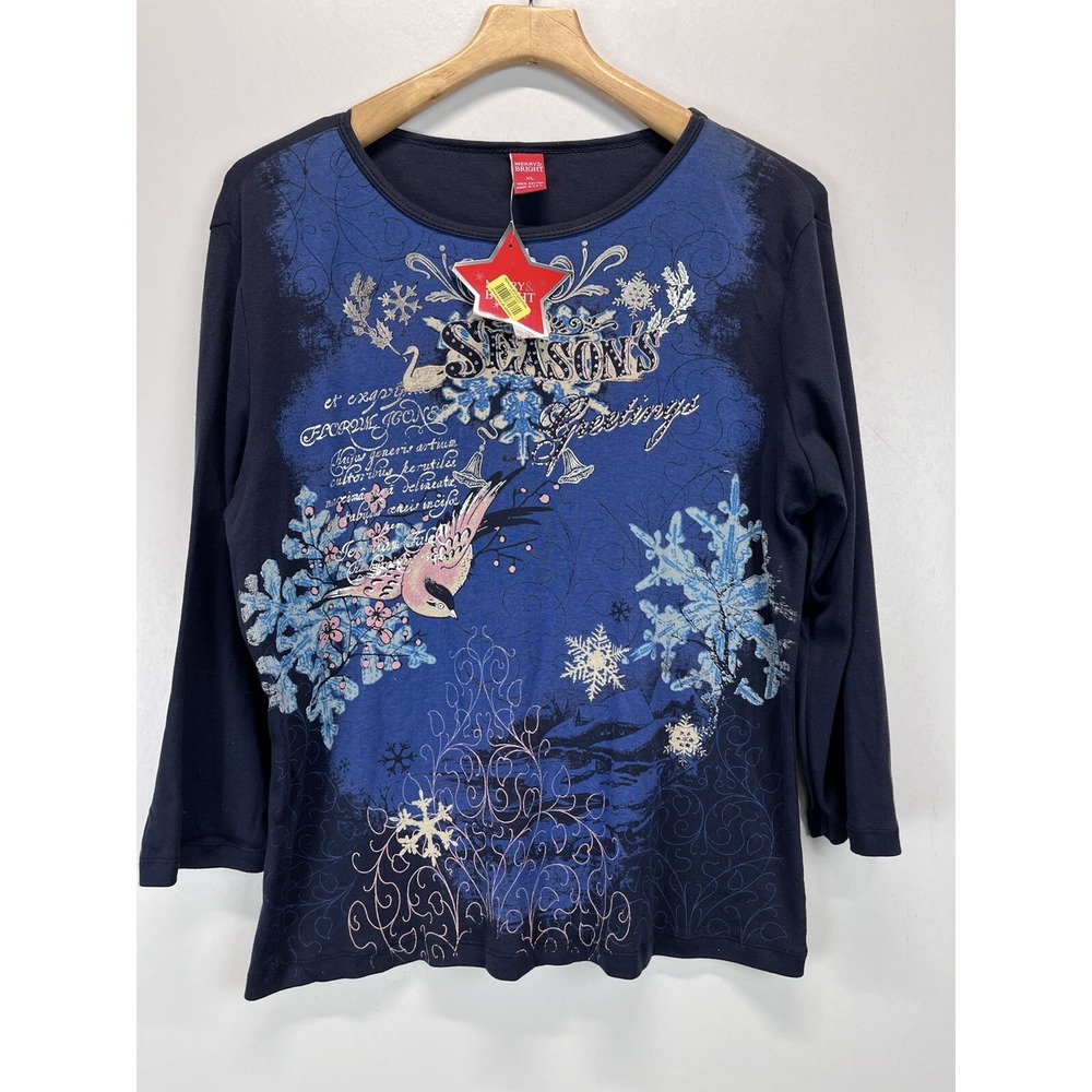 Vintage Womens Merry and Bright brand Christmas Shirt Sz XL NWT NOS Made In USA